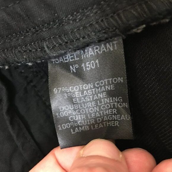 Isabel Marant Skinny Jeans Blue Black Leather Trim Size 0 - Picture 3 of 10
